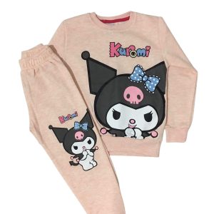 Kız Çocuk Pamuklu Şardonlu Kuromi Figür Somon Rengi Eşofman Takımı