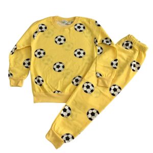ERKEK ÇOCUK FUTBOL TOPU BASKILI SARI MEVSİMLİK PİJAMA TAKIM