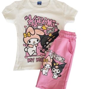 KIZ ÇOCUK KUROMİ BASKILI ŞORTLU ALT ÜST TAKIM