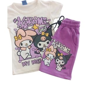 KIZ ÇOCUK KUROMİ BASKILI ŞORTLU ALT ÜST TAKIM