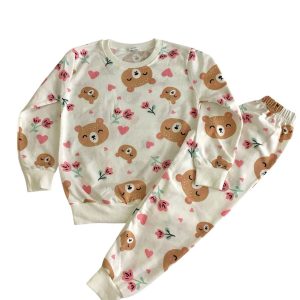 KIZ ÇOCUK AYICIK FİGÜRLÜ MEVSİMLİK PİJAMA TAKIMI